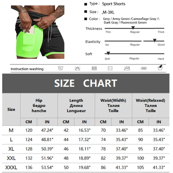 Men's Sport Shorts cool Sportswear Double-deck Running Shorts Summer 2 In 1 Casual Bottoms Fitness Training Jogging Short Pants - Image 2